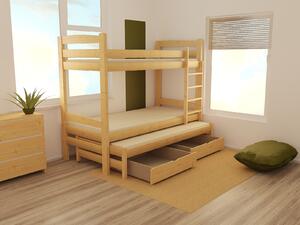 Detská poschodová posteľ s prístelkou z MASÍVU 180x80cm bez šuplíku - PPV017