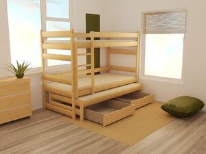 Detská poschodová posteľ s prístelkou z MASÍVU 180x80cm bez šuplíku - PPV018
