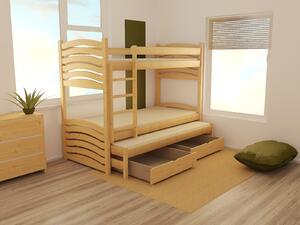 Detská poschodová posteľ s prístelkou z MASÍVU 200x90cm so zásuvkou - PPV021