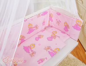 Bobono Posteľná súprava 6ks do postieľky FABIO- Basic pink princess