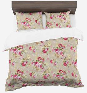 Kvetované béžové vintage posteľné obliečky z mikrovlákna 140 x 200 cm + 1ks -70 x 80 cm vankúš