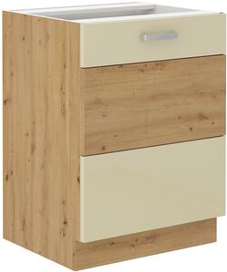 Samostatná kuchyňská skříňka spodní 60 cm 25 - MYSTIC - Béžová lesklá / Dub artisan