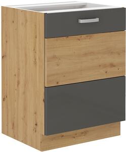 Samostatná kuchyňská skříňka spodní 60 cm 26 - MYSTIC - Cappucino lesklá / Dub artisan