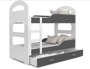 Detská poschodová posteľ Dominik so zásuvkou ŠEDÁ - 190x80 cm