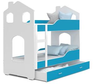 Detská Domčekové posteľ so zásuvkou Dominik MODRÁ - 160x80 cm