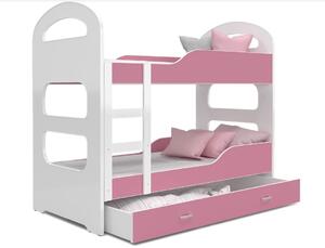 Detská poschodová posteľ Dominik so zásuvkou RUŽOVÁ - 160x80 cm