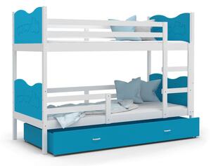 Detská poschodová posteľ so zásuvkou MAX R - 160x80 cm - modro-biela - vláčik