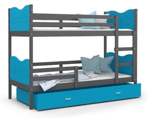 Detská poschodová posteľ so zásuvkou MAX R - 160x80 cm - modro-šedá - vláčik
