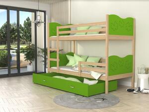 Detská poschodová posteľ so zásuvkou MAX R - 160x80 cm - zelená / borovica - motýle