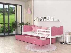 Detská posteľ so zásuvkou MAX S - 160x80 cm - ružovo-biela - motýle