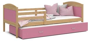 Detská posteľ s prístelkou MATTEO 2 - 190x80 cm - ružová / borovica
