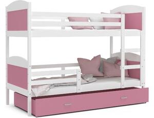 Detská poschodová posteľ so zásuvkou MATTEO - 160x80 cm - ružovo-biela