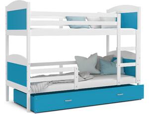 Detská poschodová posteľ so zásuvkou MATTEO - 200x90 cm - modro-biela