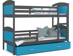 Detská poschodová posteľ so zásuvkou MATTEO - 200x90 cm - modro-šedá