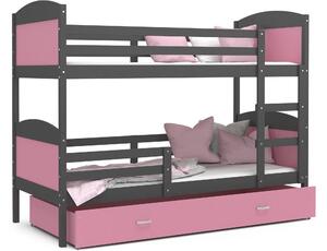 Detská poschodová posteľ so zásuvkou MATTEO - 160x80 cm - ružovo-šedá