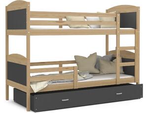 Detská poschodová posteľ so zásuvkou MATTEO - 160x80 cm - sivá / borovica
