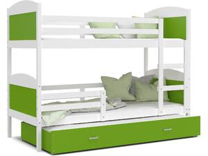 Detská poschodová posteľ s prístelkou MATTEO - 190x80 cm - zeleno-biela