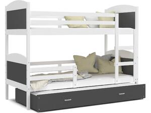 Detská poschodová posteľ s prístelkou MATTEO - 190x80 cm - šedo-biela