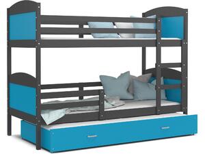 Detská poschodová posteľ s prístelkou MATTEO - 200x90 cm - modro-šedá