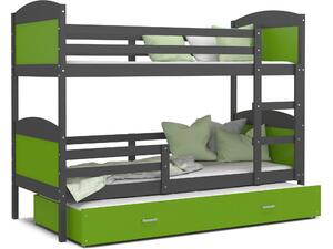 Detská poschodová posteľ s prístelkou MATTEO - 190x80 cm - zeleno-šedá