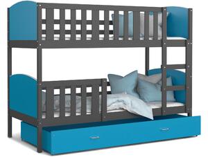 Detská poschodová posteľ so zásuvkou TAMI Q - 160x80 cm - modro-šedá
