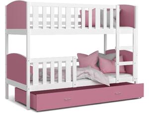 Detská poschodová posteľ so zásuvkou TAMI Q - 160x80 cm - ružovo-biela