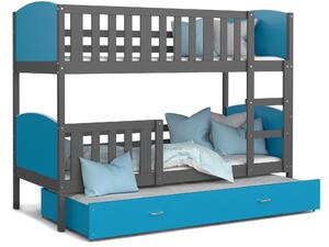 Detská poschodová posteľ s prístelkou TAMI Q - 190x80 cm - modro-šedá