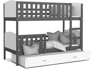 Detská poschodová posteľ s prístelkou TAMI Q - 190x80 cm - bielo-šedá