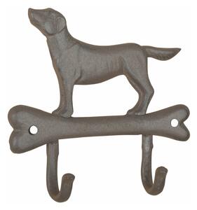 Liatinový nástenný háčik s motívom psíka a kosti Esschert design