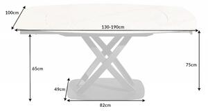 Jedálenský stôl Inception 130-190cm keramika biely mramorový vzhľad