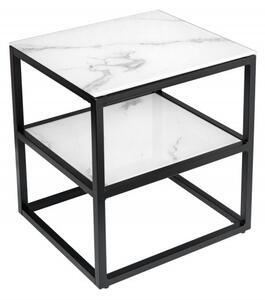 Príručný stolík Elegance 45cm mramorový vzhľad biely, čierny rám