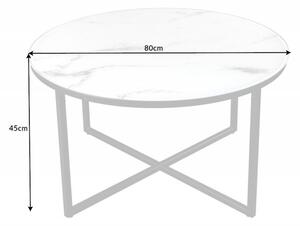 Konferenčný stolík okrúhly Elegance 80cm mramorový vzhľad biely, čierny rám