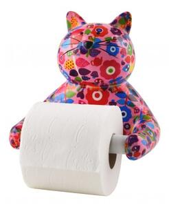 Keramický držiak na toaletný papier mačka - 3 designy Farba: růžová - motiv květů