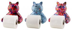 Keramický držiak na toaletný papier mačka - 3 designy Farba: růžová - motiv květů