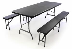 Garthen 39509 Záhradný set lavice a stôl v ratanovej optike - čierna