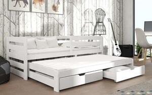 Detská posteľ z masívu borovice SANDRA s prístelkou a zásuvkami - 200x90 cm - BIELA