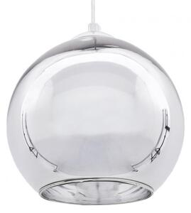 Dekoori - Sklenená chrómovaná závesná lampa LOBOS, strieborná guľa, DEKORIKO