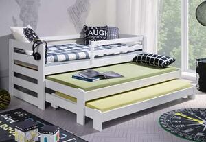 Detská posteľ z masívu borovice RICHARD s dvoma prístelkami - 200x90 cm - biela