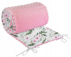 Ochranný mantinel do postieľky 180x30 cm BABYMAM PREMIUM - Kvety v záhrade s ružovou Minky