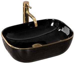 Keramické umývadlo BELINDA - čierne so zlatým okrajom