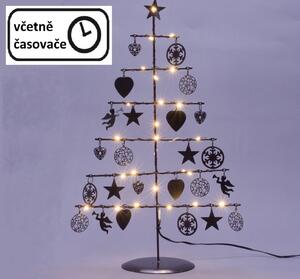 Nexos 67072 Vianočný kovový dekoračný strom - čierny, 25 LED, teplá biela