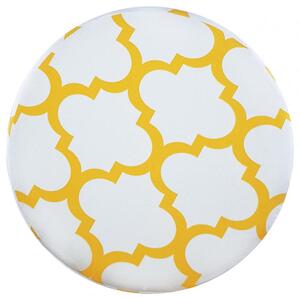DEKOORI - Drevená taburetka, okrúhly puf DEKORIKO, bielo-žltý vzor MAROCKÁ ĎATELINA