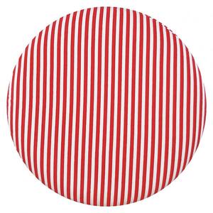 DEKOORI - Drevená taburetka, okrúhly puf DEKORIKO, bielo-červený vzor PÁSIK