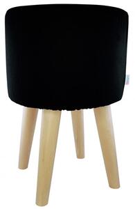 DEKOORI - Drevená taburetka, okrúhly puf DEKORIKO, jednofarebná čierna
