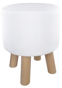DEKOORI - Drevená taburetka, okrúhly puf DEKORIKO, jednofarebná biela