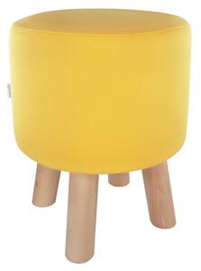 DEKOORI - Drevená taburetka, okrúhly puf DEKORIKO, jednofarebná žltá