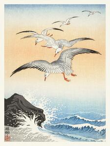 Obrazová reprodukcia Flock of Seagulls (Japandi Vintage) - Ohara Koson, (30 x 40 cm)