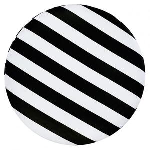 DEKOORI - Drevená taburetka, okrúhly puf DEKORIKO, bielo-čierny vzor PRUHY