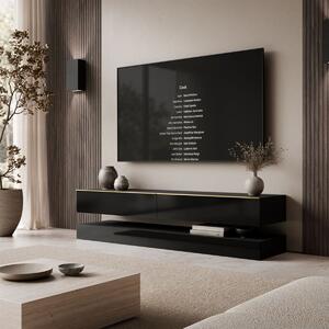 TV STOLIK SALLE ČIERNY LESK + ZLATÉ ÚCHYTKY 140 cm