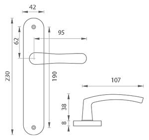 Dverové kovanie MP KE - Michaela (STRIEBORNÁ), kľučka-kľučka, Otvor pre obyčajný kľúč BB, MP Strieborná, 72 mm